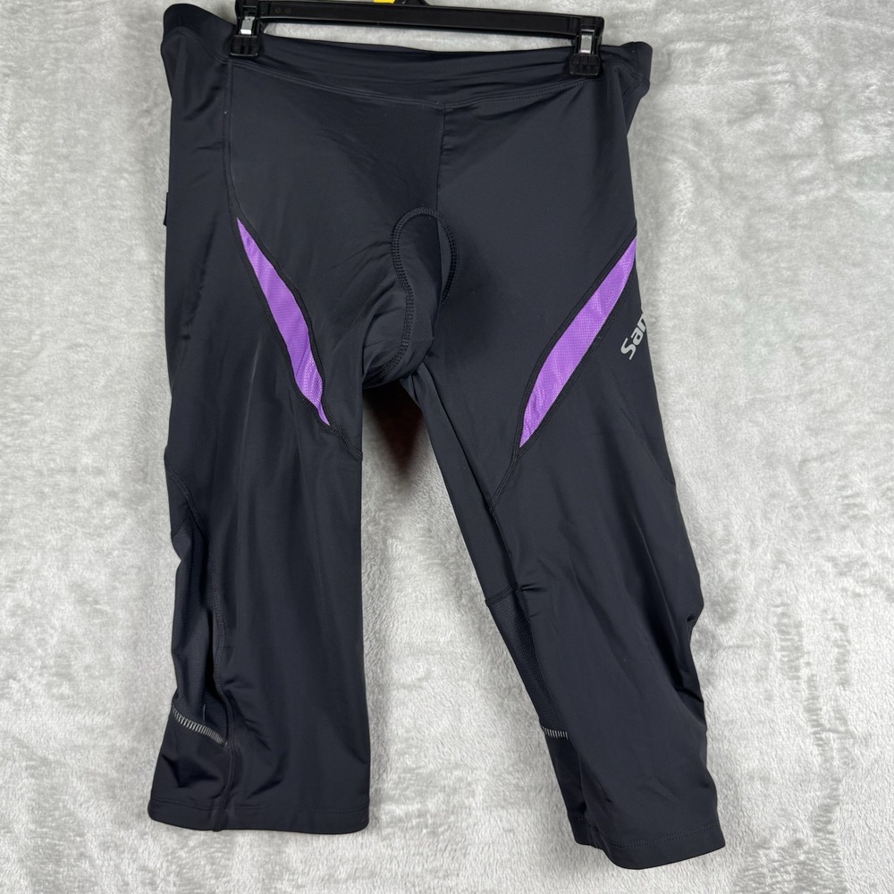 Santic AoDia Padded‎ Cycling Shorts, Women's US 2XL (Black w/ Purple Stripes)